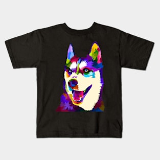 Rainbow Siberian Husky Low Poly Digital Art Kids T-Shirt